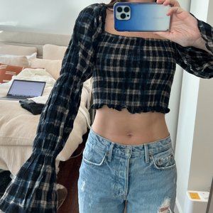 OLIVACEOUS Plaid crop top